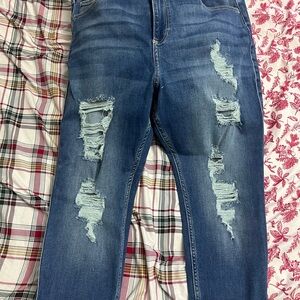 Hollister Distressed curvy high rise super skinny Blue Jeans